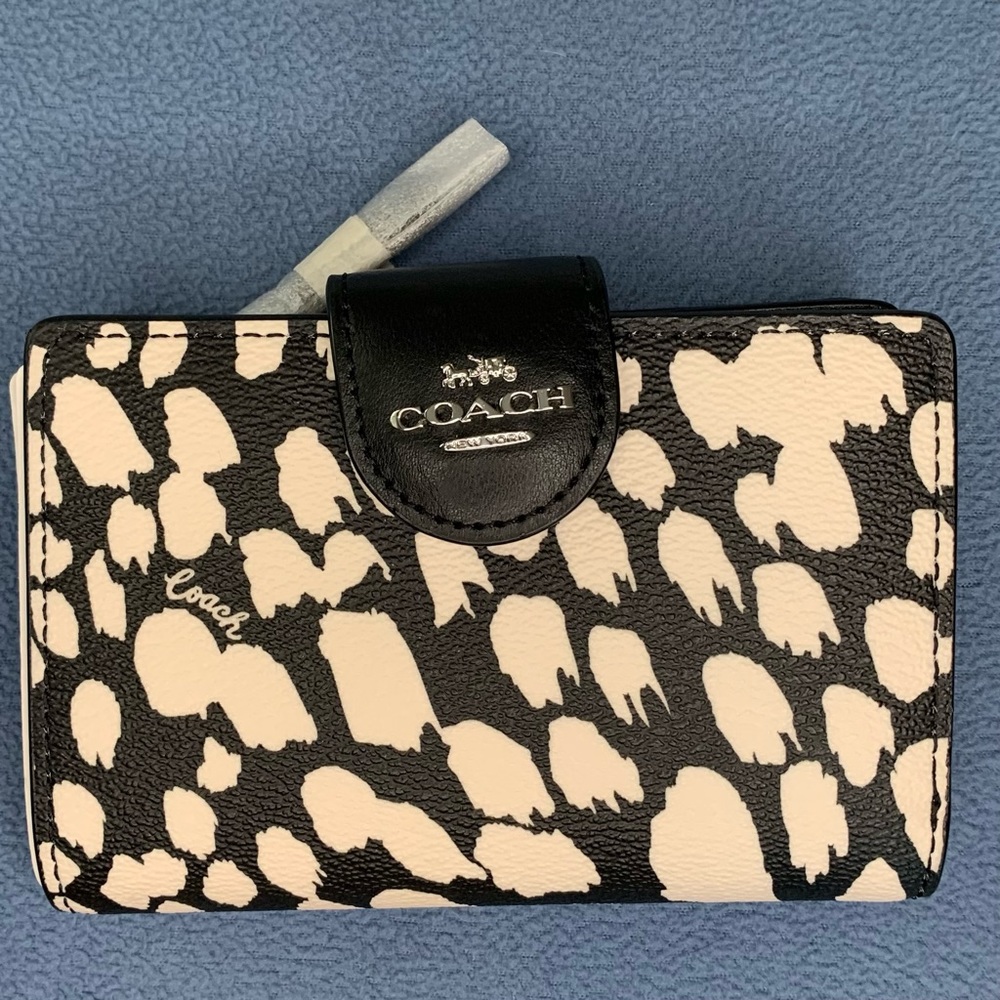 NWT Coach Leather Wallet | black & white spotted animal print